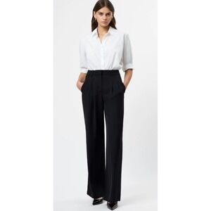 French Connection Women's Large Wide Leg Trouser Black Pleated Dress Pants NWT